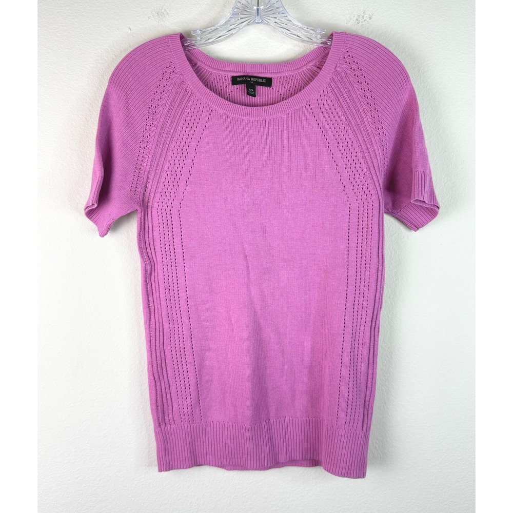 Banana Republic Sweater Womens XS Pink Short Sleeve Pointelle Scoop Neck Top